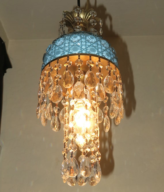 ヴィンテージ アクアブルー 気まぐれな航海用 プレスガラス クリスタル