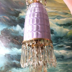 Vintage lavender Lady cupcake glass crystal Brass SWAG lamp chandelier Lilac with 9 foot cord