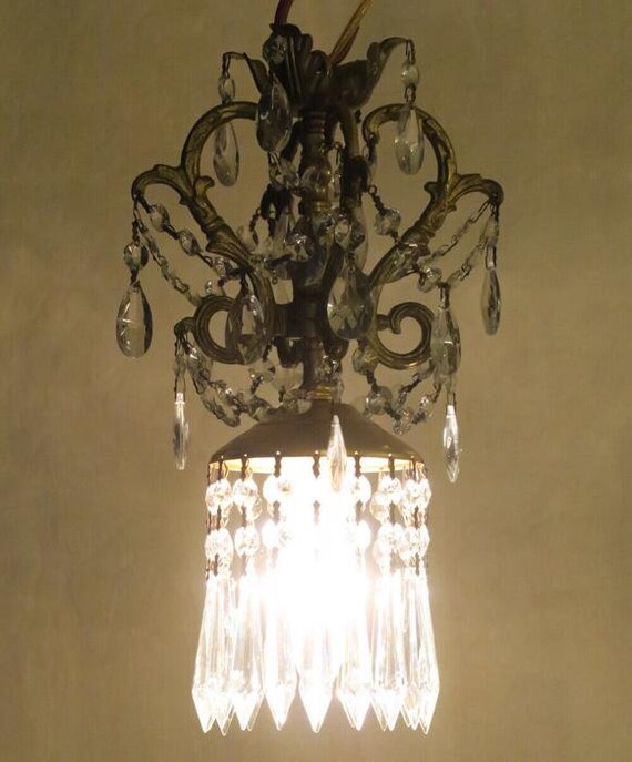 Swag Lamp Chandelier Vintage Spelter Rococo Brass… - image 5