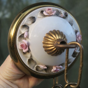 Brass Canopy Ceiling Cap Part Tole Vintage Capodimonte Porcelain Lamp Chandelier Roses 11&quot; chain