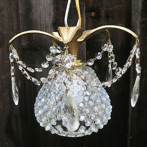 Vintage Pineapple Swag Brass Fenton Opalescent Glass Crystal Garland Palm Lamp