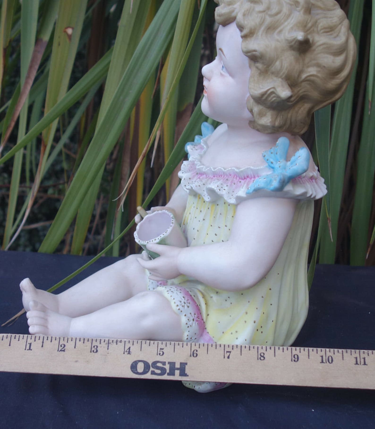 Vintage Bisque Porcelain Baby Piano Figurine Girl Bow Enameled Etsy