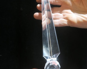 1 Finial Chandelier lamp part Vintage French Gothic Spear cut crystal Prism brass silver base