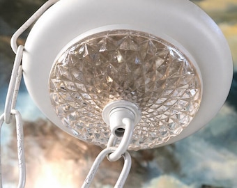 shabby white Canopy 5.5" Ceiling Cap Part Tole with clear Pressed Glass Lamp Chandelier