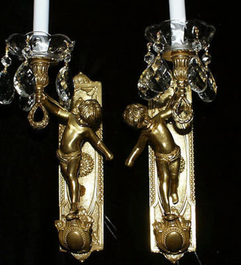 Pair Vintage Gilt Bronze Italy Neoclasical Cherub Sconces Lamp - Etsy