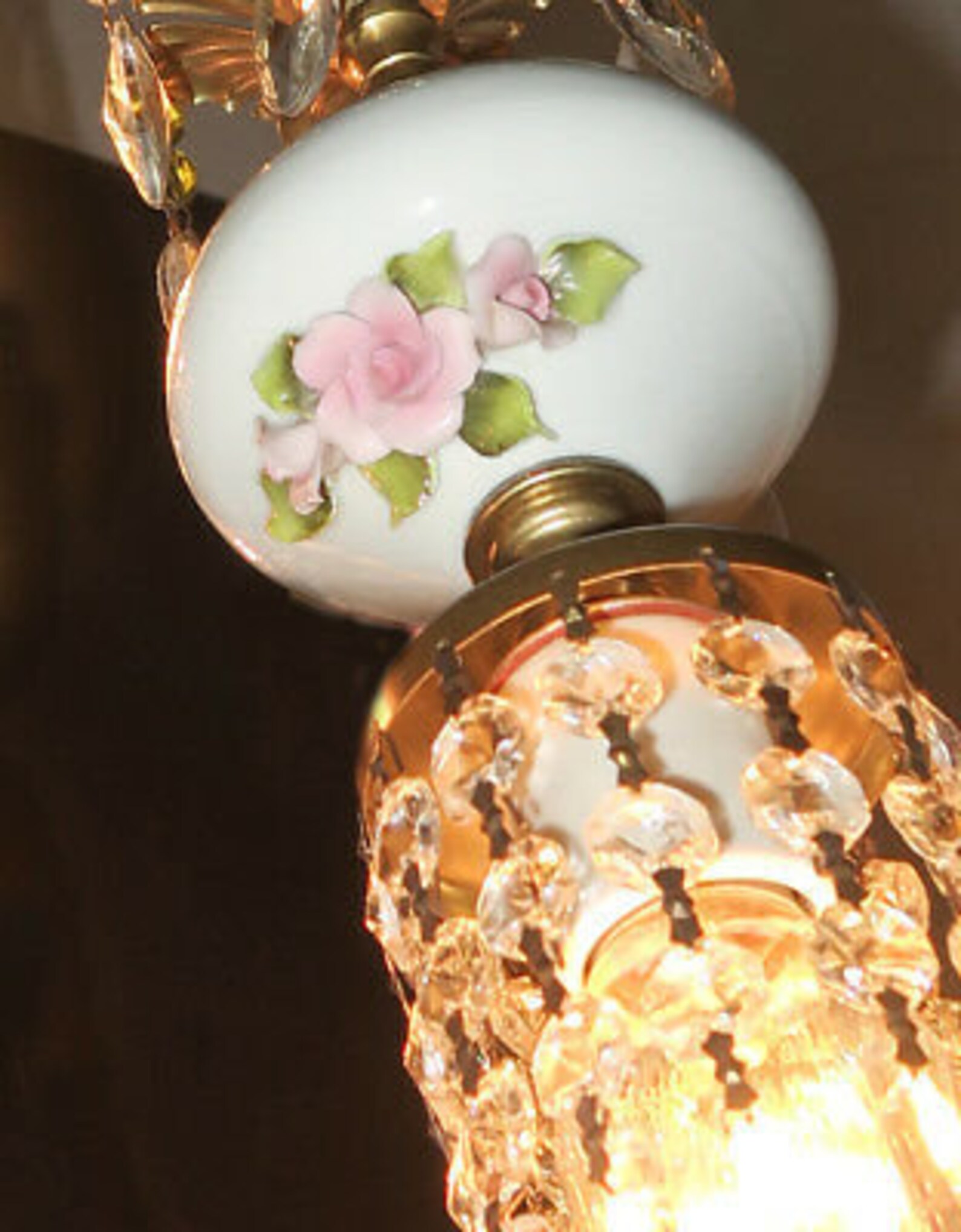 Vintage Capodimonte Pink Rose Porcelain Brass Swag Lamp Chic | Etsy