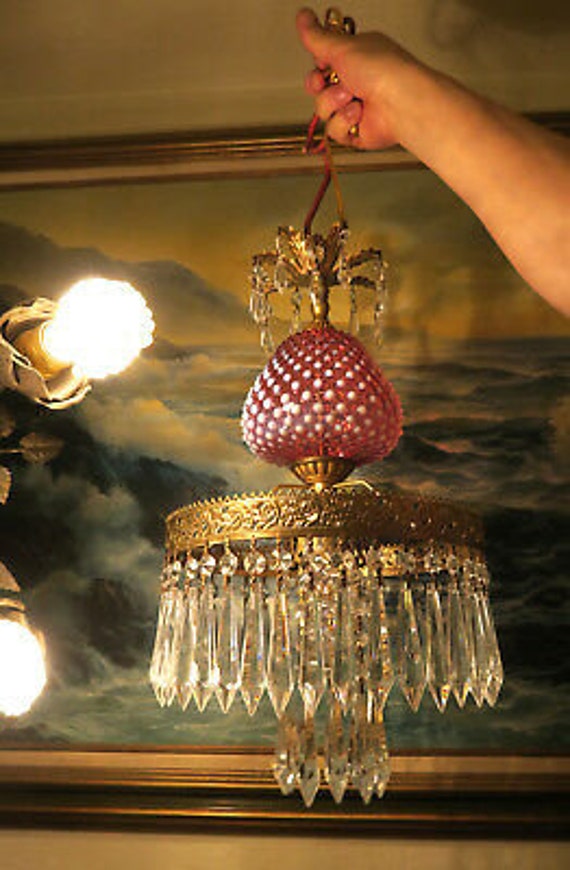 Vintage hobnail milk glass cheap chandelier
