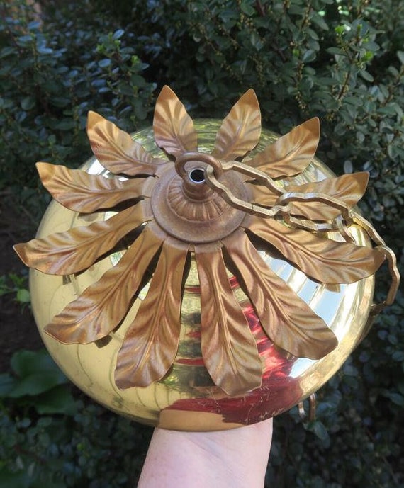 8" Vintage Leaf Tole Brass Canopy Lamp Chandelier… - image 10