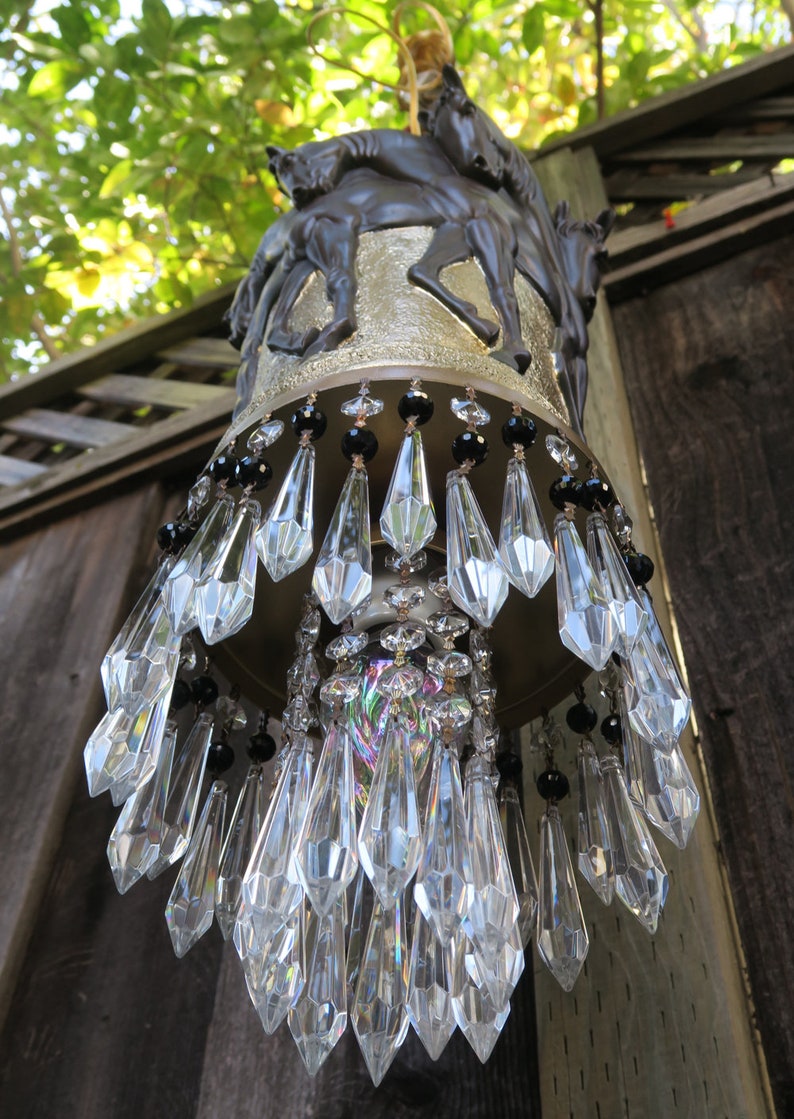 1 Golden Stallion Horse Chandelier Hanging Ceiling Fixture Etsy