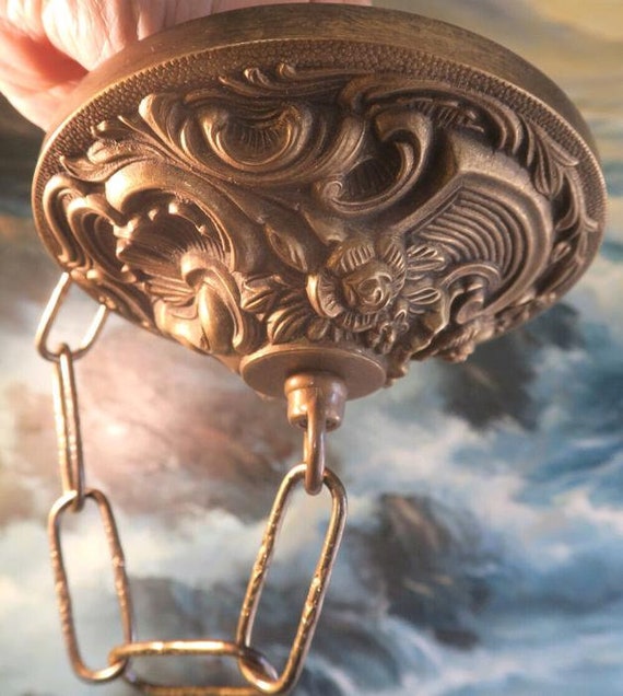 Vintage Brass Bronze Ceiling Canopy Lamp Chandeli… - image 3