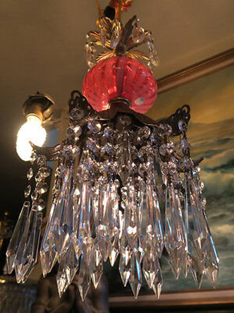 Lilie Kristall Spelter Deckenlampe Kronleuchter Swirl Fenton | Etsy