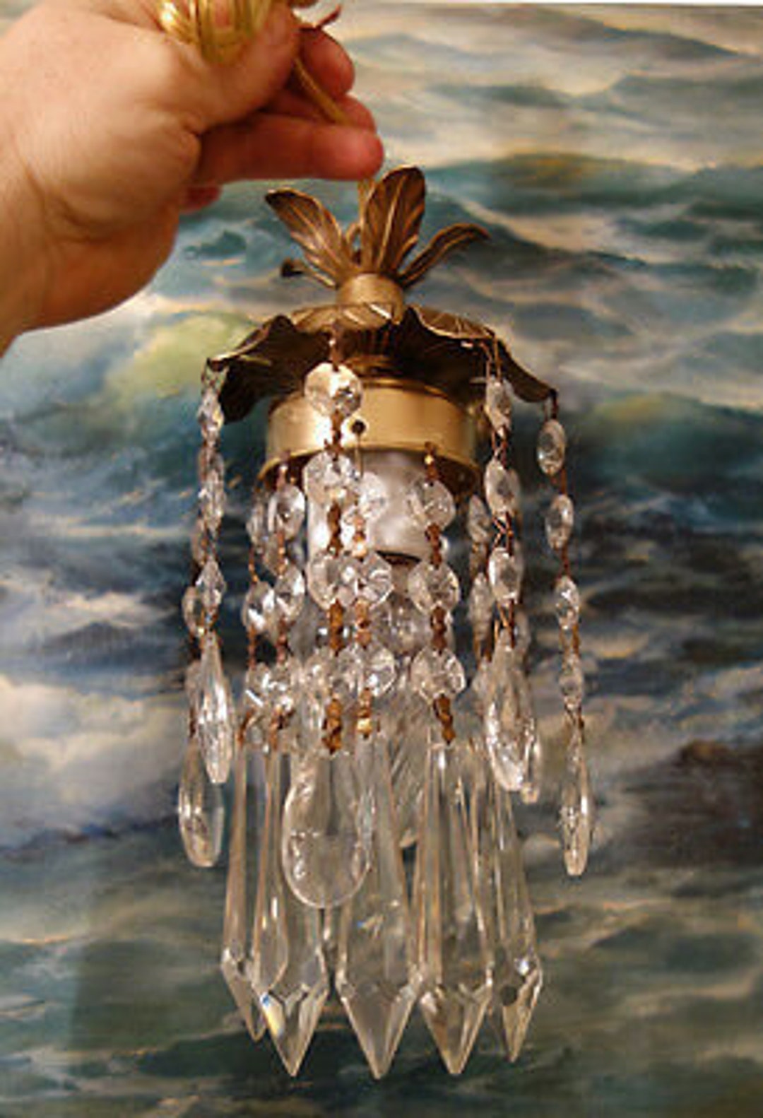 Lot of 4 Hanging Mini Swag Lamp Chandelier Crystal Glass Prism Swags ...