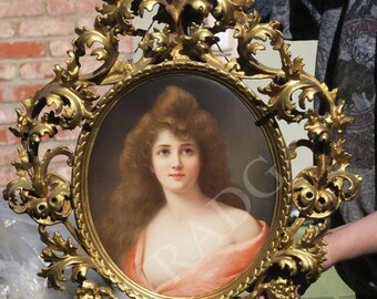 Antique Kpm Porcelain Berlin Plaque Florentine Rococo Frame Asti Girl Wagner