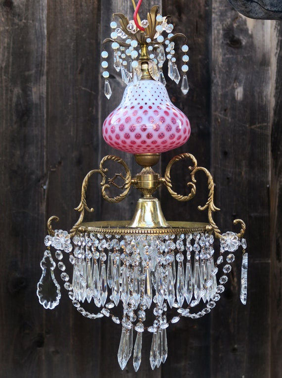Antique cranberry glass chandelier deals