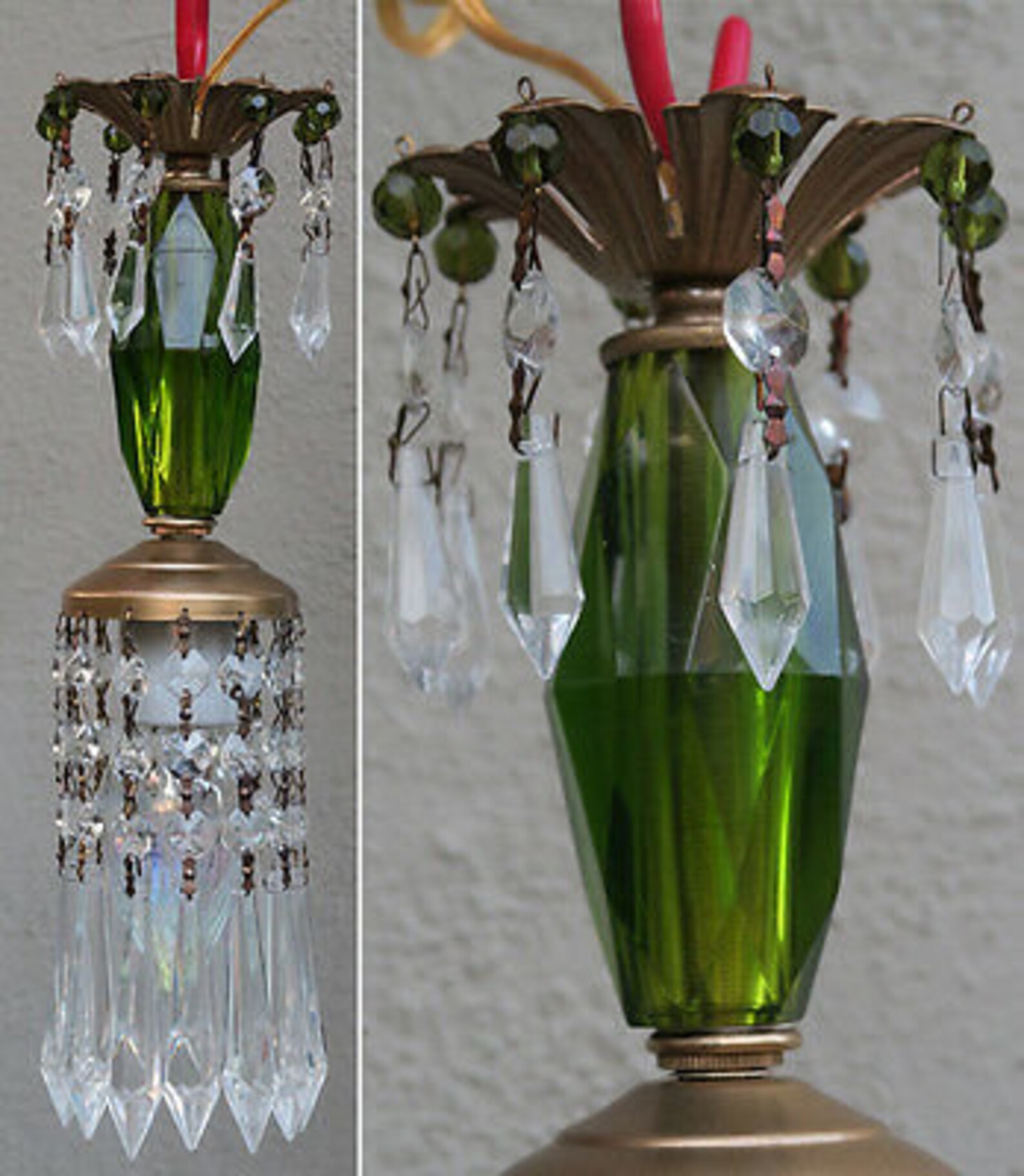 Vintage Lucite Emerald Green Swag Lamp Chandelier Crystal Etsy
