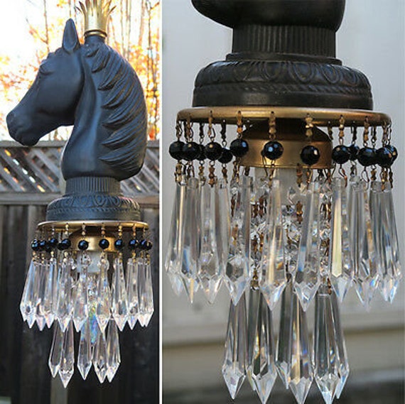 Chess Horse Chandelier Hanging Swag Lamp Brass Spelter Vintage