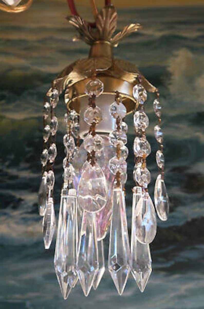 Hanging Pendant Swag Plugin Lamp Chandelier Crystal Prism Etsy