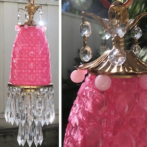 Vintage Rose rosa Dame Cupcake Glaskristall Messing Opaline SWAG-Plug-Lampe Kronleuchter mit 9-Fuß-Schnur