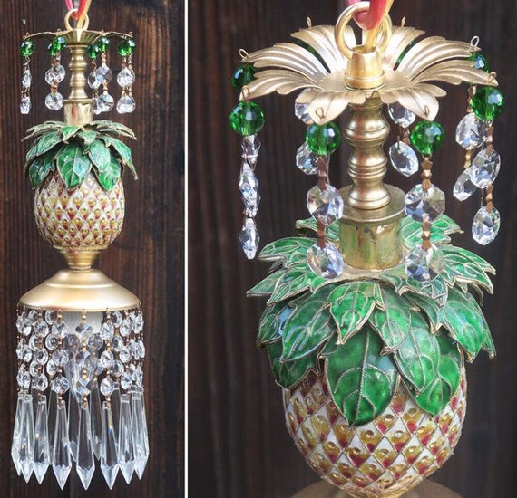 Vintage Pineapple Palm Lamp Swag Brass Chandelier… - image 1