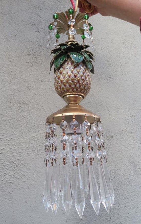 Vintage Pineapple Palm Lamp Swag Brass Chandelier… - image 10
