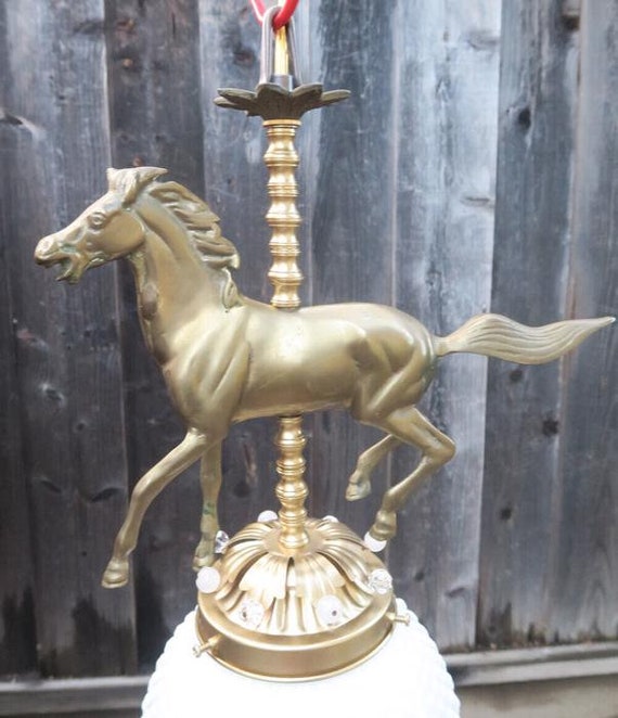 Horse Barn Chandelier Swag Lamp Glass Brass Vinta… - image 7