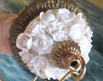 Brass Canopy Part Vintage White Rose Capodimonte Porcelain