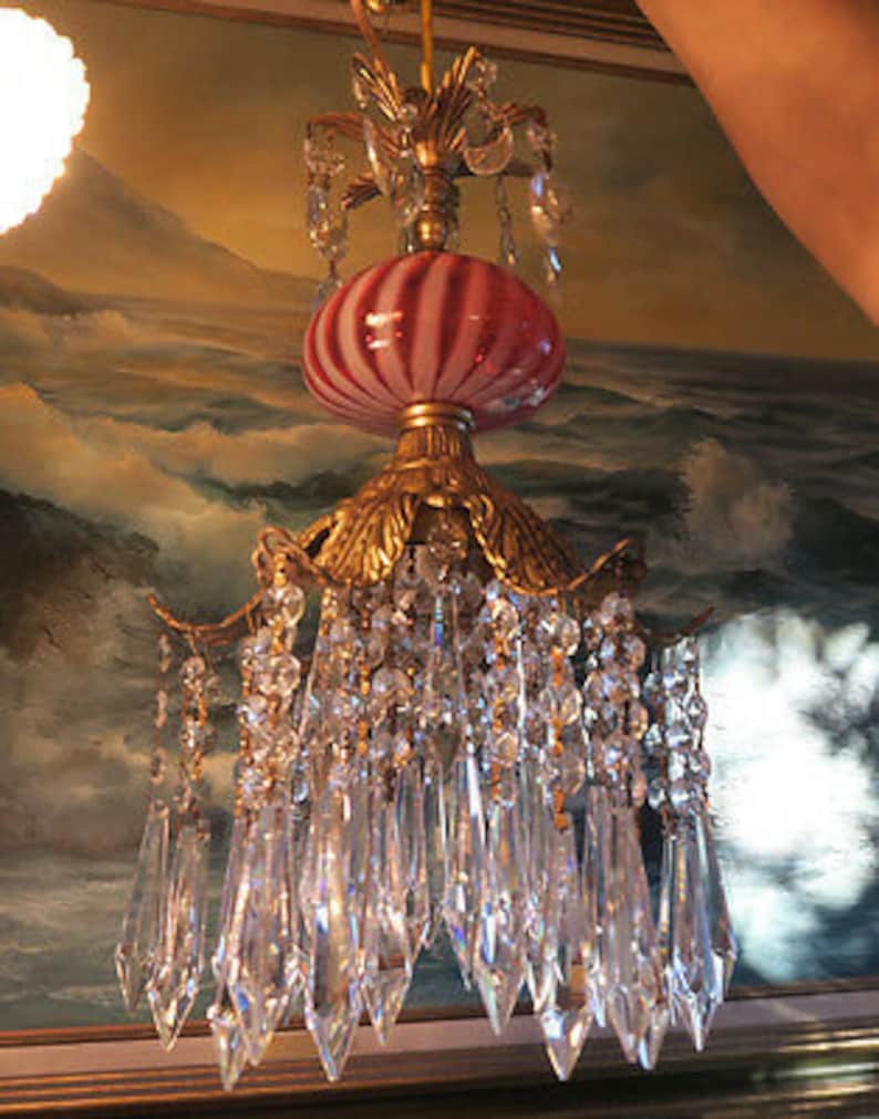 Lilie Kristall Spelter Deckenlampe Kronleuchter Swirl Fenton | Etsy