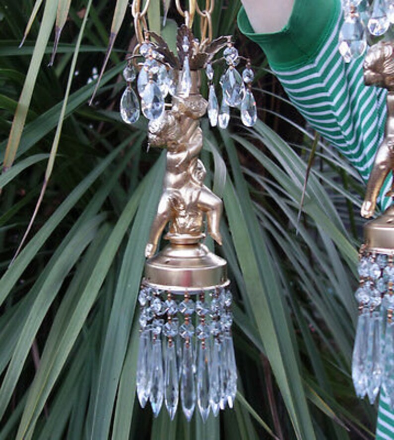 Retro Cherub Ceiling Double Swag Lamp Chandelier French Stl Etsy