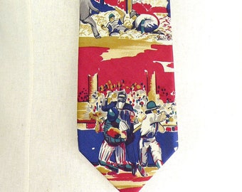 Vintage 90s Baseball Silk Tie: Hand-Painted Italian Design