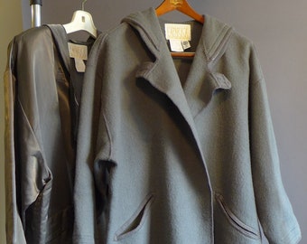 90s  Hooded Wool Coat, Gloves, Scarf & Cover (4 Pieces), Linda Lundstrom, Hippy Boho Designer