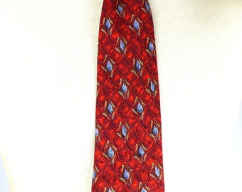 90s Red Silk Tie w/ Blue Leaves, Nordstrom Silk Neck Tie, Robert Talbott, Abstract Red and Blue Necktie
