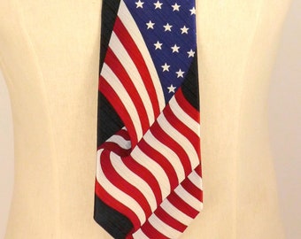 90s American Flag Neck Tie, Patriotic Neck Tie, Independence Day July 4 Tie, Democrat Republican, USA, Red White Blue Tie