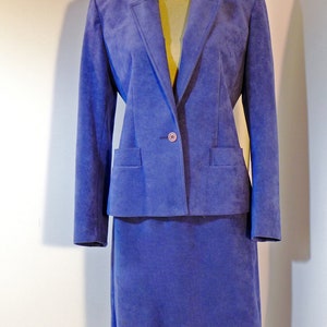 70s 80s Periwinkle ULTRA SUEDE 2-pc Woman's Skirt Suit, Animal Friendly Vegan Blue Suede Suit, Secretary Pinup Flight Attendant image 3