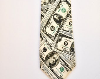 American Money Dollar Bills Novelty Menswear Tie, Benjamin Franklin, Ulysses Grant, Andrew Jackson, US Presidents, Steven Harris Tie