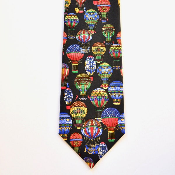 Colorful Air Balloons Novelty Silk Tie, Designer Menswear, Air Travel, Gift for Him Boss, Unique Tie, Boston Museum of Fine Art, 70s 80s