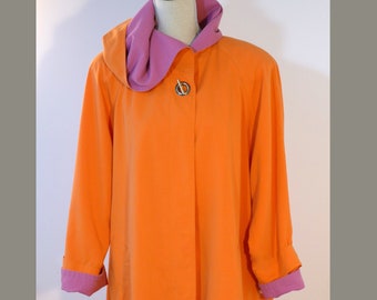 90s Y2K Bill Blass Hooded Coat: Orange & Pink, Size S
