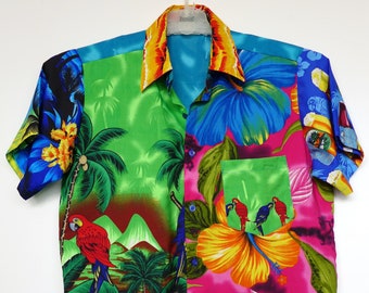 90s Psychedelic Toucan Hawaiian Shirt, Men's Medium, Polyester