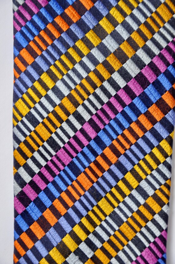 Bachrach Silk Tie: Psychedelic Rainbow Checkered … - image 2