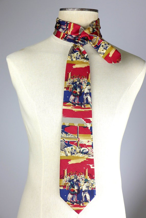 90s Baseball Tie, 100% Silk Hand-painted in Italy,