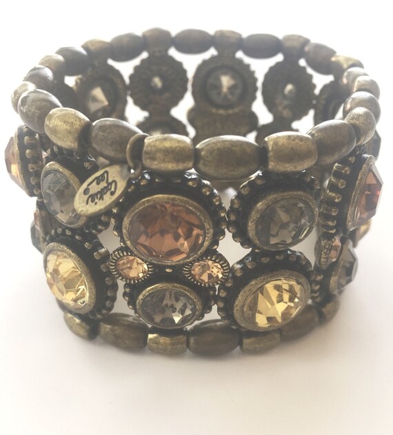 Cookie Lee Chunky Gemstone Bracelet W Amber Yellow and Brown