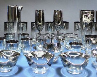 37 Piece Dorothy Thorpe Silver Lusterware Glassware Set: Vintage Ombre Bowls & Mixer