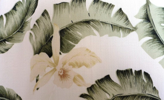 90s Hawaiian White Orchid and Green Leaf Button-u… - image 2