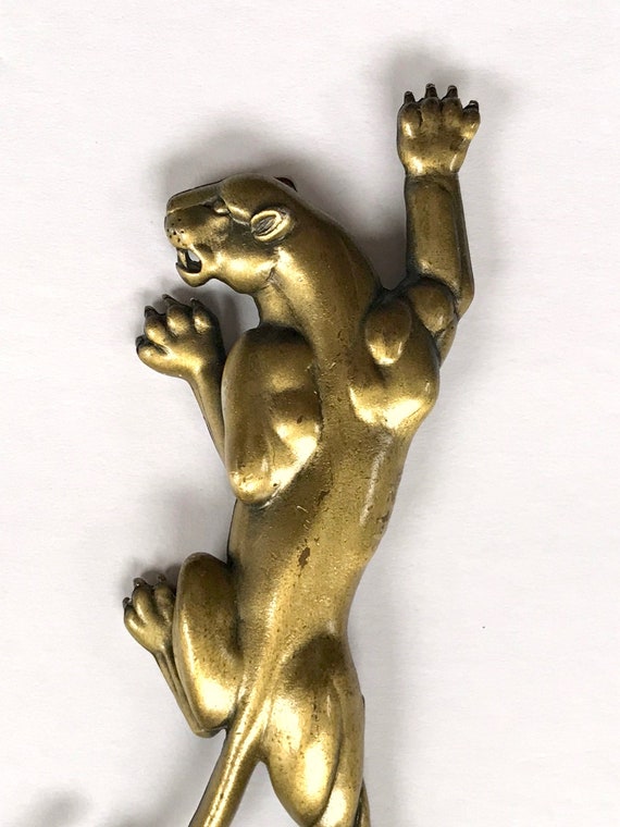 80s 60s Bronze Cougar Brooch, Mid Century Style, … - image 1