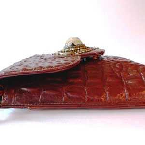 Mahogany colored reptile leather bag with shoulder chain image 3