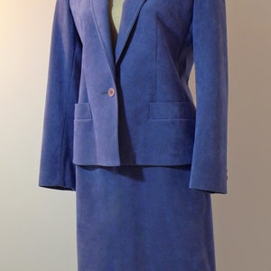 70s 80s Periwinkle ULTRA SUEDE 2-pc Woman's Skirt Suit, Animal Friendly Vegan Blue Suede Suit, Secretary Pinup Flight Attendant image 5