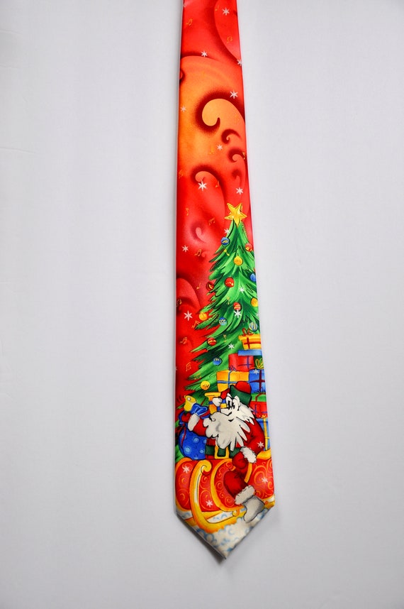 80s 90s Bright Santa Claus Cartoon Silk Tie by J. 