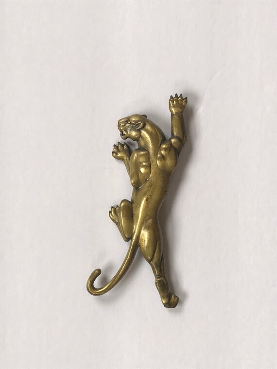80s 60s Bronze Cougar Brooch, Mid Century Style, … - image 2