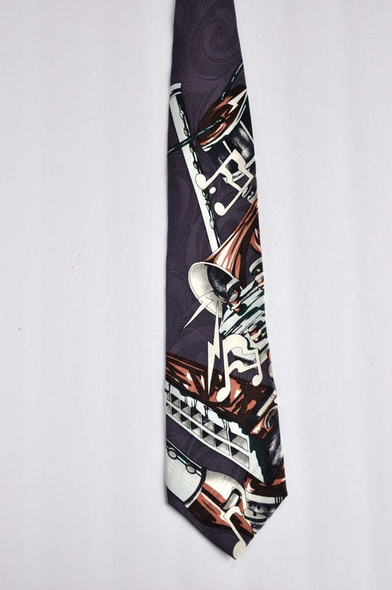 80s Jazz Musical Note Lightning Bolt Silk Tie by U