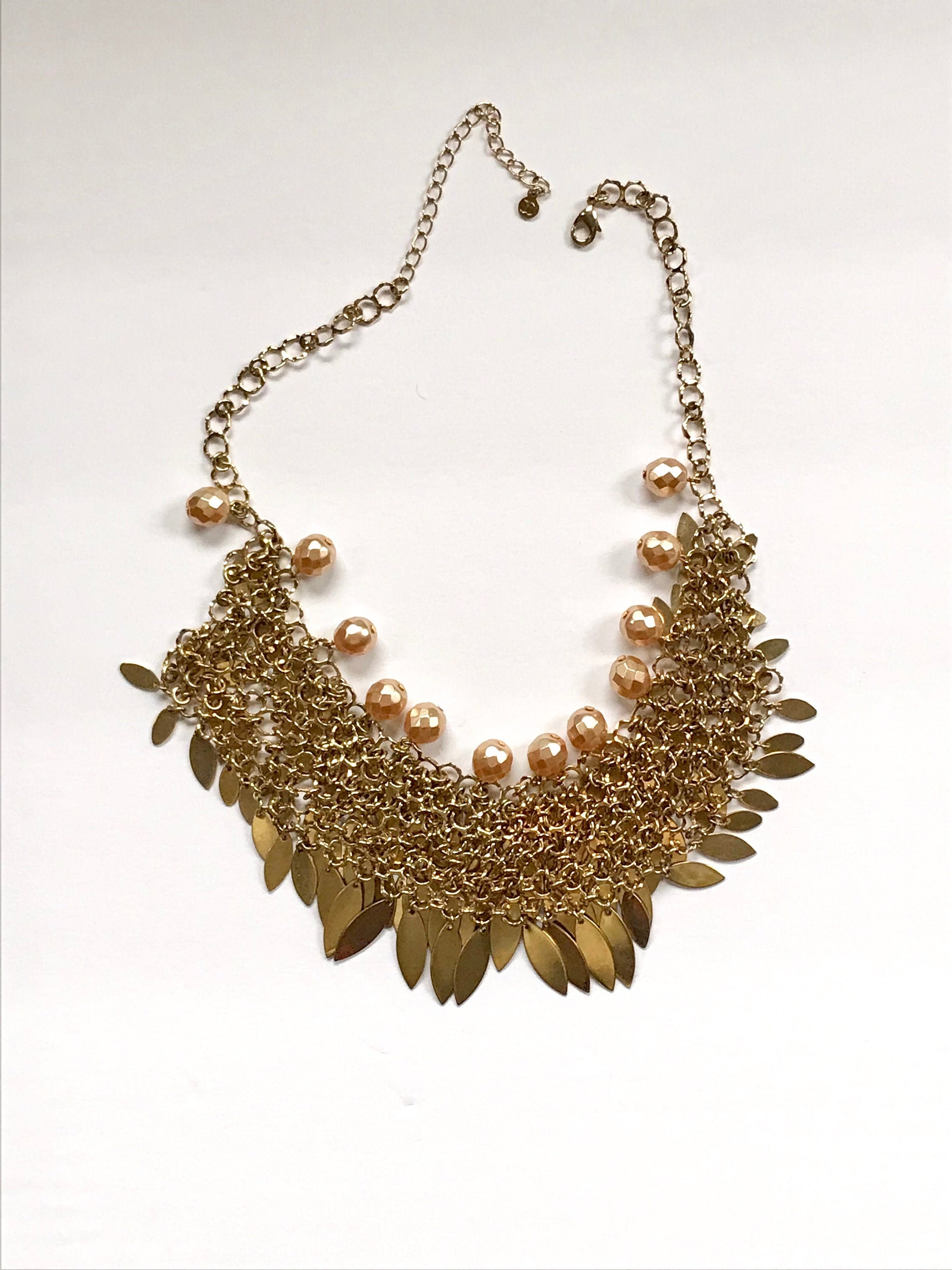 Collier collier des années 90 w / Dangling Fringe Leaves / Teardrops ...