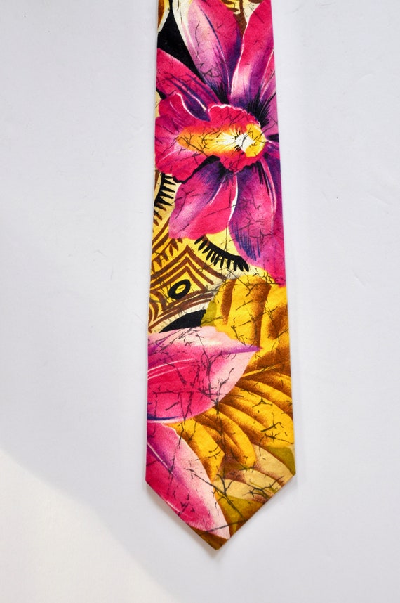 90s Hawaiian Urban Streetwear Cotton Tie, Hot Pink